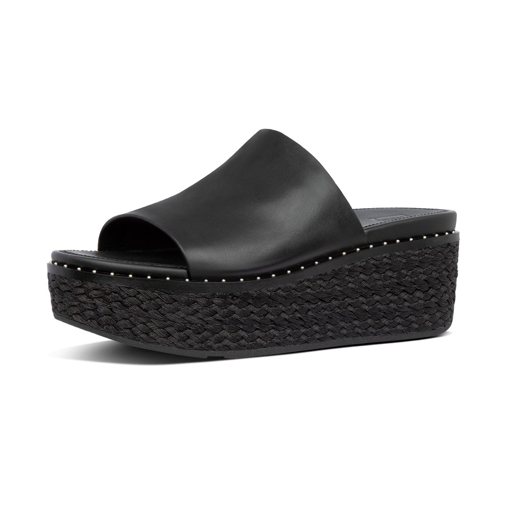 womens black wedge slides